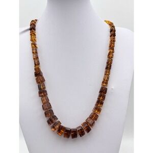 Vtg Amber 16" Necklace Graduated Squares Art Deco Cube 106 Gr Hand Knotted